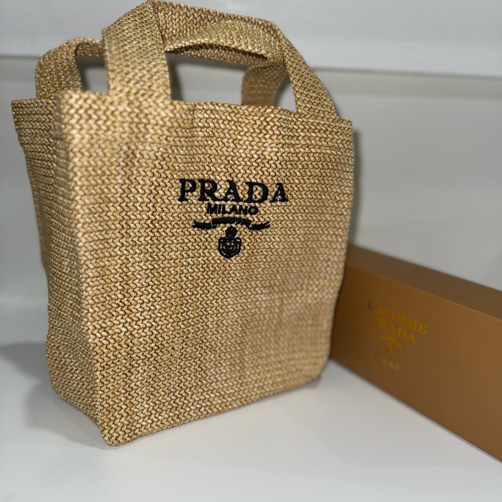 Prada Beige Woven Tote Bag